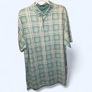 Bryan Nelson green and white plaid polo shirt